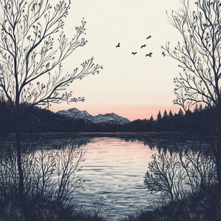 Charcoalwetland style, Midjourney V6.1: realistic landscape photograph of quiet dawn