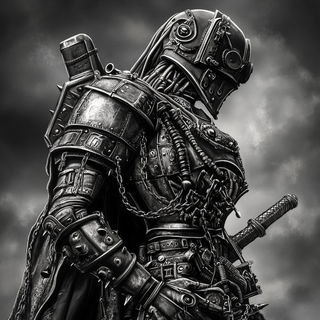 Prussian Goldsalt style, Midjourney V6.1: concept art character design of retropunk steam knight