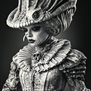 Prussian Goldsalt style, Midjourney V6.1: haute-couture fashion outfit