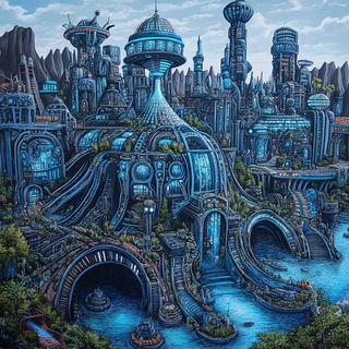Smogchromatic style, Midjourney V6.1: megacity with futuristic bioarchitecture