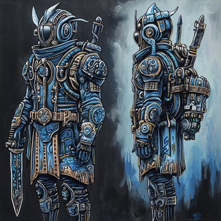 Smogchromatic style, Midjourney V6.1: concept art character design of retropunk steam knight