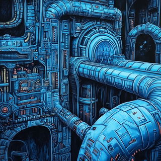 Smogchromatic style, Midjourney V6.1: technical infrastructure blueprint schematics