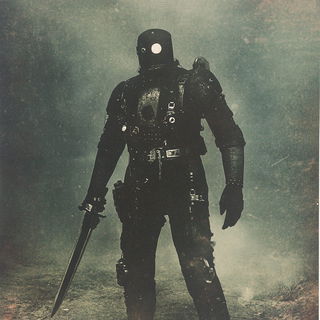 Cumulocelestial style, Midjourney V6.1: concept art character design of retropunk steam knight