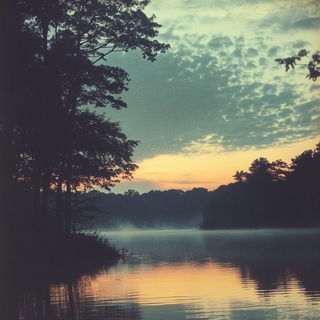Cumulocelestial style, Midjourney V6.1: realistic landscape photograph of quiet dawn