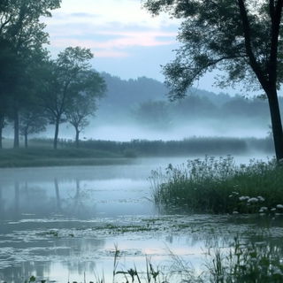 Chromobrick style, Midjourney V6.1: realistic landscape photograph of quiet dawn