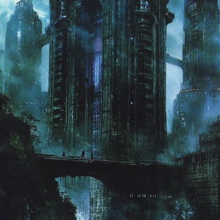 Galehaven Tableau style, Midjourney V6.1: megacity with futuristic bioarchitecture