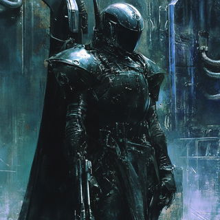 Galehaven Tableau style, Midjourney V6.1: concept art character design of retropunk steam knight