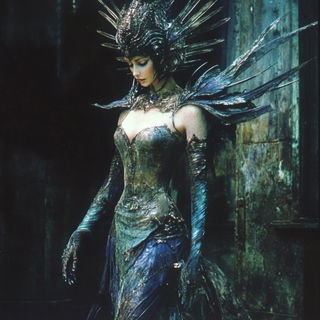 Galehaven Tableau style, Midjourney V6.1: haute-couture fashion outfit