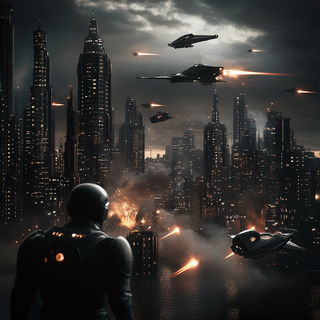 Rainbaritone style, Midjourney V6.1: cinematic shot from sci-fi movie