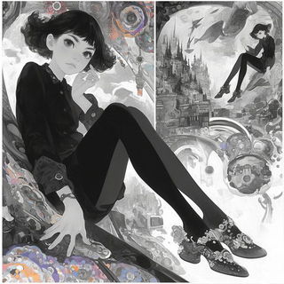 Chronofilm Junction style, Midjourney V6.1: black-and-white manga comic strip