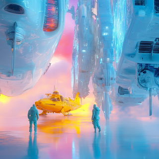 Aeropastoral style, Midjourney V6.1: cinematic shot from sci-fi movie