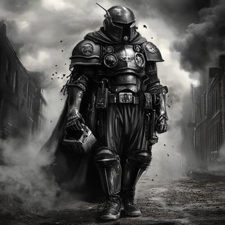 Domelacquer style, Midjourney V6.1: concept art character design of retropunk steam knight