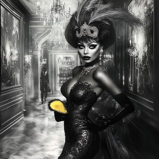 Domelacquer style, Midjourney V6.1: haute-couture fashion outfit
