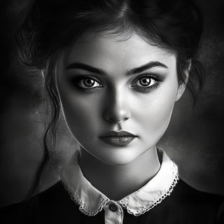 Domelacquer style, Midjourney V6.1: photographic portrait of female protagonist