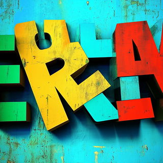Sculptural Chromagrotto style, Midjourney V6.1: typographic composition with large letters