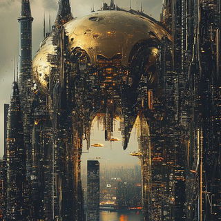 Brassfire Anvillands style, Midjourney V6.1: megacity with futuristic bioarchitecture