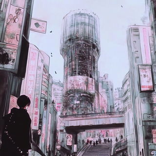 Redline Palimpsest style, Midjourney V6.1: megacity with futuristic bioarchitecture