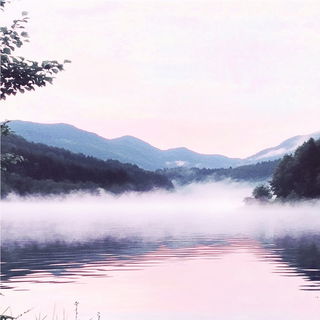 Redline Palimpsest style, Midjourney V6.1: realistic landscape photograph of quiet dawn