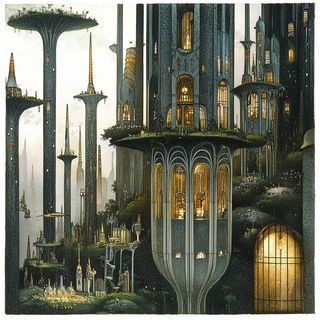Cyanthorn style, Midjourney V6.1: megacity with futuristic bioarchitecture