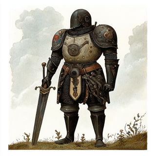 Cyanthorn style, Midjourney V6.1: concept art character design of retropunk steam knight