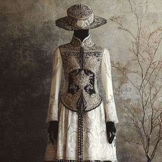 Cyanopyre style, Midjourney V6.1: haute-couture fashion outfit