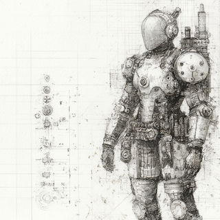 Inkstone Pilgrimage style, Midjourney V6.1: concept art character design of retropunk steam knight