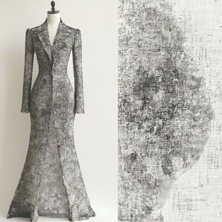 Inkstone Pilgrimage style, Midjourney V6.1: haute-couture fashion outfit