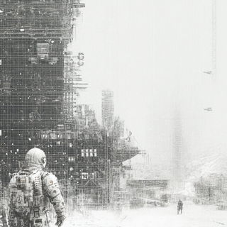 Inkstone Pilgrimage style, Midjourney V6.1: cinematic shot from sci-fi movie