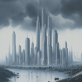 Hushscale style, Midjourney V6.1: megacity with futuristic bioarchitecture