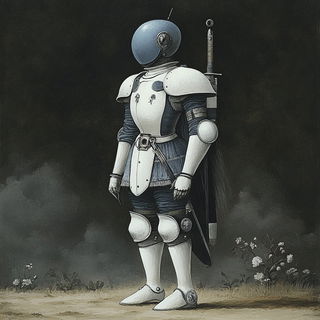 Hushscale style, Midjourney V6.1: concept art character design of retropunk steam knight