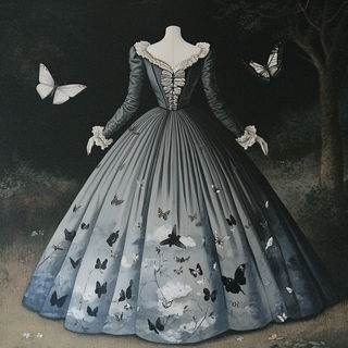 Hushscale style, Midjourney V6.1: haute-couture fashion outfit