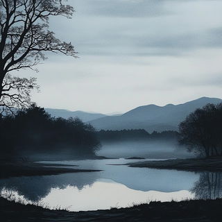Hushscale style, Midjourney V6.1: realistic landscape photograph of quiet dawn