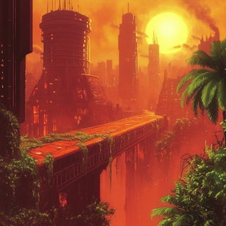 Red Ice Mosaic style, Midjourney V6.1: megacity with futuristic bioarchitecture