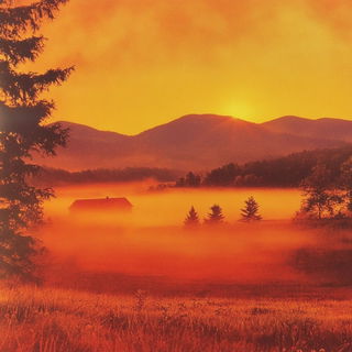 Red Ice Mosaic style, Midjourney V6.1: realistic landscape photograph of quiet dawn