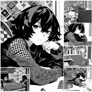 Cyanotype Rococo style, Midjourney V6.1: black-and-white manga comic strip