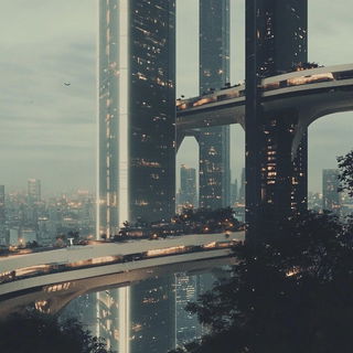 Gilt Ferris Brushworks style, Midjourney V6.1: megacity with futuristic bioarchitecture