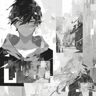 Ornamental Anime Vitreism style, Midjourney V6.1: black-and-white manga comic strip