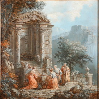 Ornamental Anime Vitreism style, Midjourney V6.1: classical 18th-century oil painting