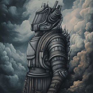 Rizocontour style, Midjourney V6.1: concept art character design of retropunk steam knight