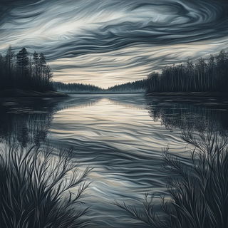 Rizocontour style, Midjourney V6.1: realistic landscape photograph of quiet dawn