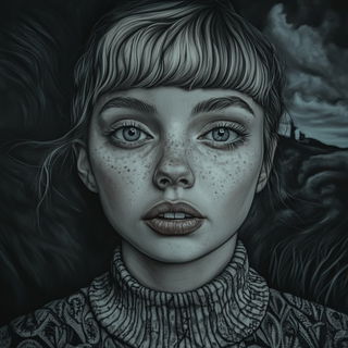 Rizocontour style, Midjourney V6.1: photographic portrait of female protagonist