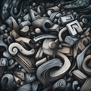Rizocontour style, Midjourney V6.1: typographic composition with large letters