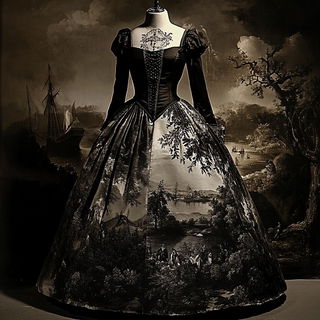 Floraferrous style, Midjourney V6.1: haute-couture fashion outfit