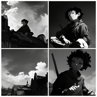 Floraferrous style, Midjourney V6.1: black-and-white manga comic strip