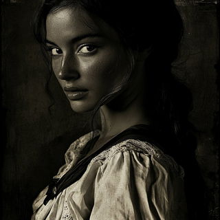 Floraferrous style, Midjourney V6.1: photographic portrait of female protagonist