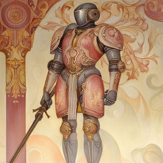 Morrowleaf style, Midjourney V6.1: concept art character design of retropunk steam knight
