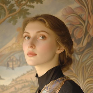Morrowleaf style, Midjourney V6.1: photographic portrait of female protagonist
