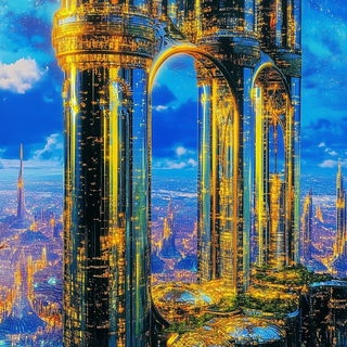 Atelier Vesperleaf style, Midjourney V6.1: megacity with futuristic bioarchitecture