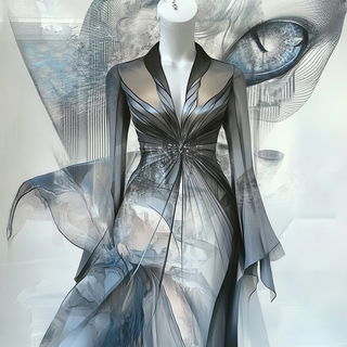 Virelectrics style, Midjourney V6.1: haute-couture fashion outfit