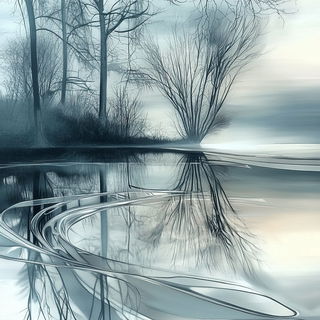 Virelectrics style, Midjourney V6.1: realistic landscape photograph of quiet dawn